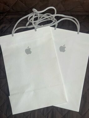 Apple White & Gray Logo Shopping Bags with Gray Rope Handles
